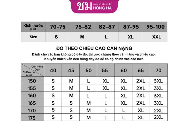 Bảng chọn size áo ngực