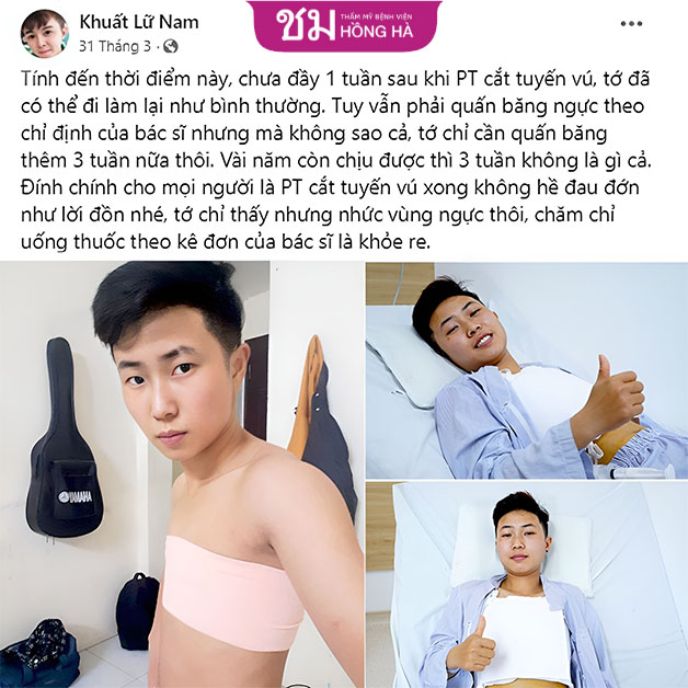 Hình ảnh sau 1 tuần phẫu thuật cắt ngực của Trường Anh