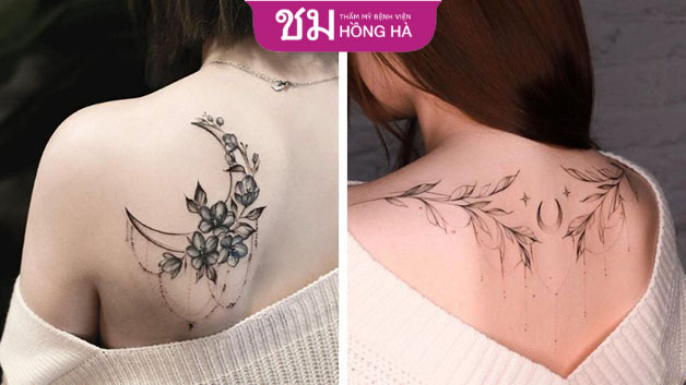 Vùng vai lưng thanh mảnh của các nàng thích hợp với hình ảnh cây cối, hoa cỏ cách điệu