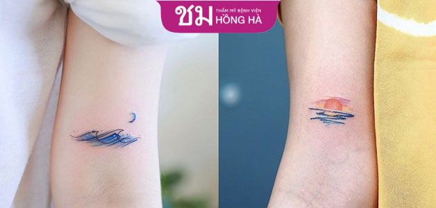 Hình xăm sóng mini được sáng tạo nhiều màu sắc vô cùng thu hút